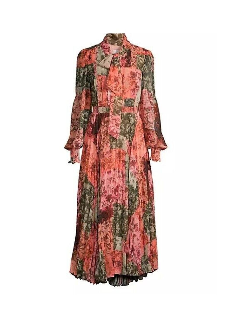 NEW Rachel Parcell Floral Chiffon Midi Dress Womens 10 Bow Neck Puff Long Sleeve